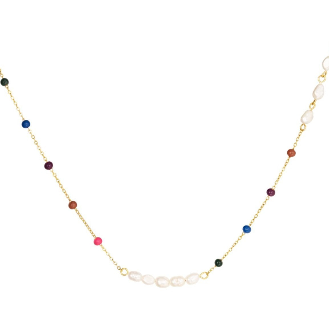 Ketting met kleurrijke kralen en parels Goud