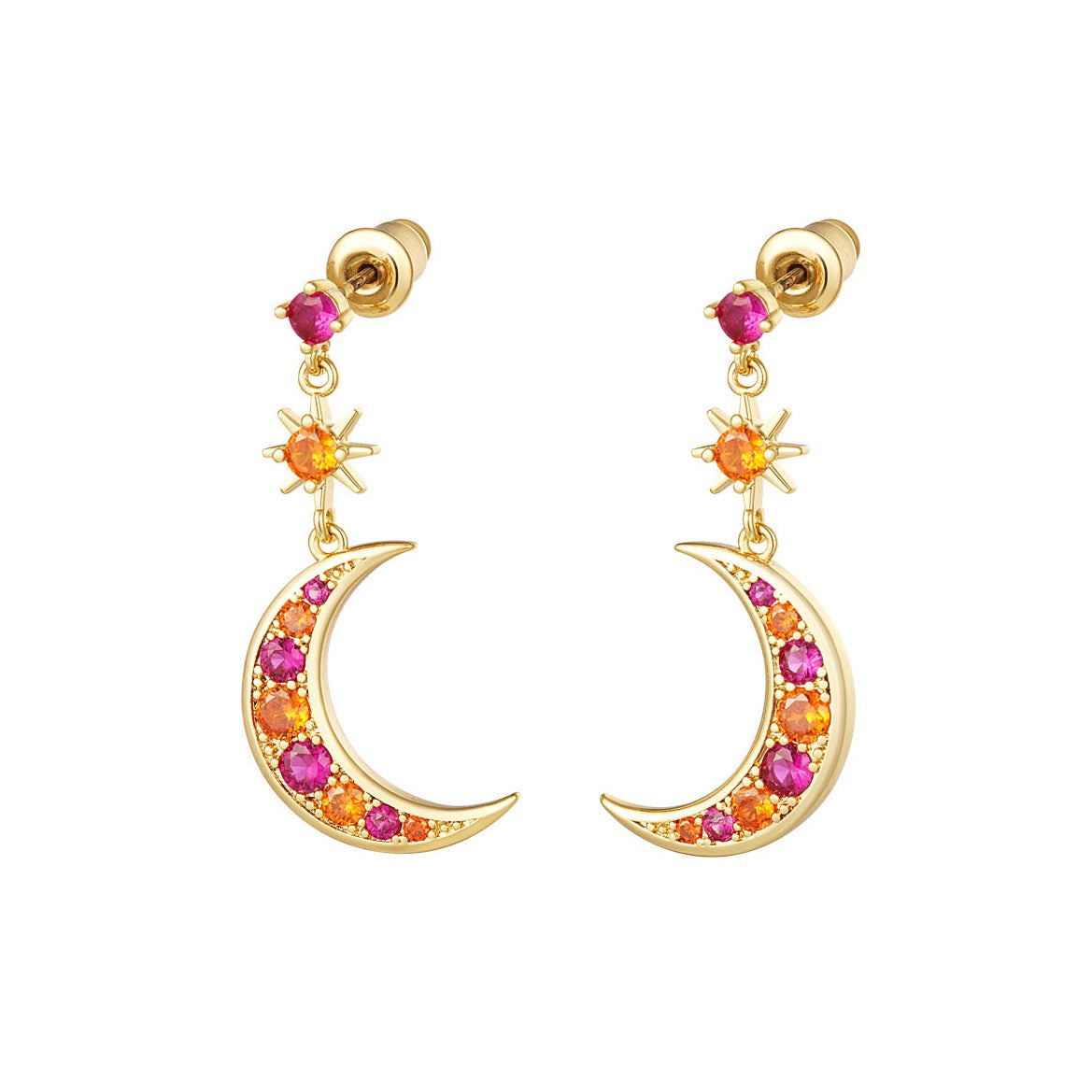 Oorbellen maan en ster - Sparkle collectie Goud Koper