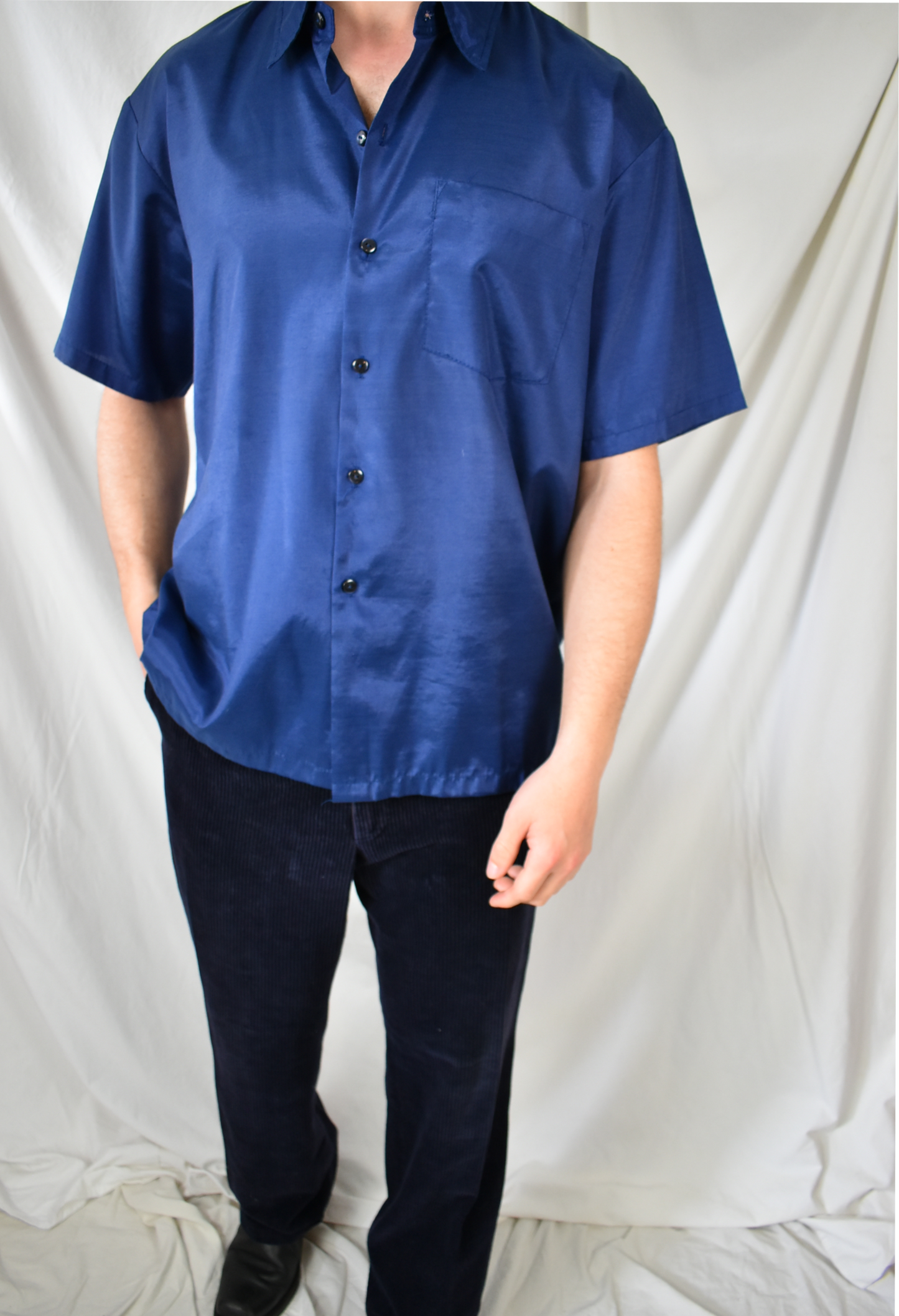 Vintage Thai Silk blauwe blouse