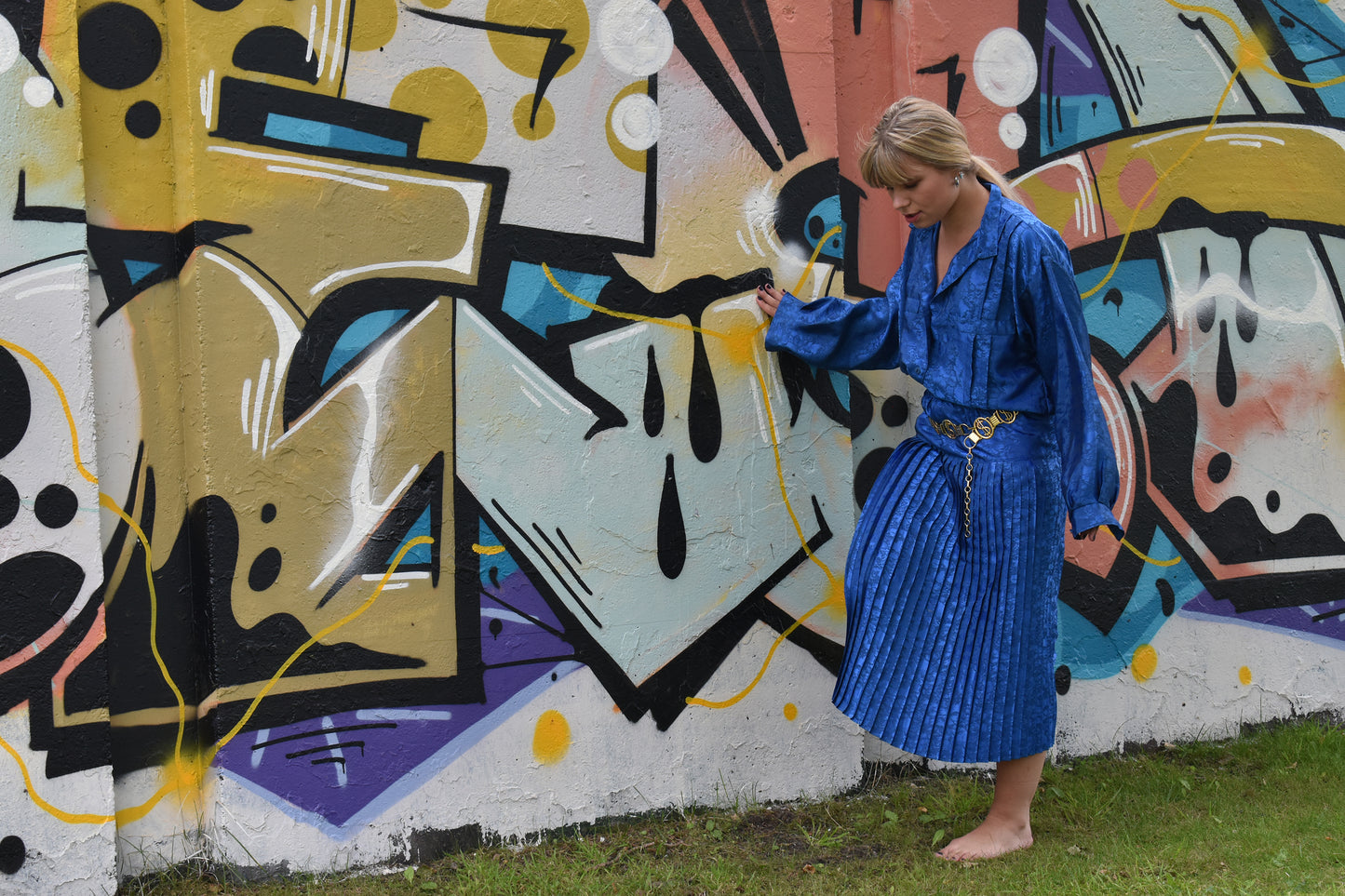 vintage 2 delige set blauw