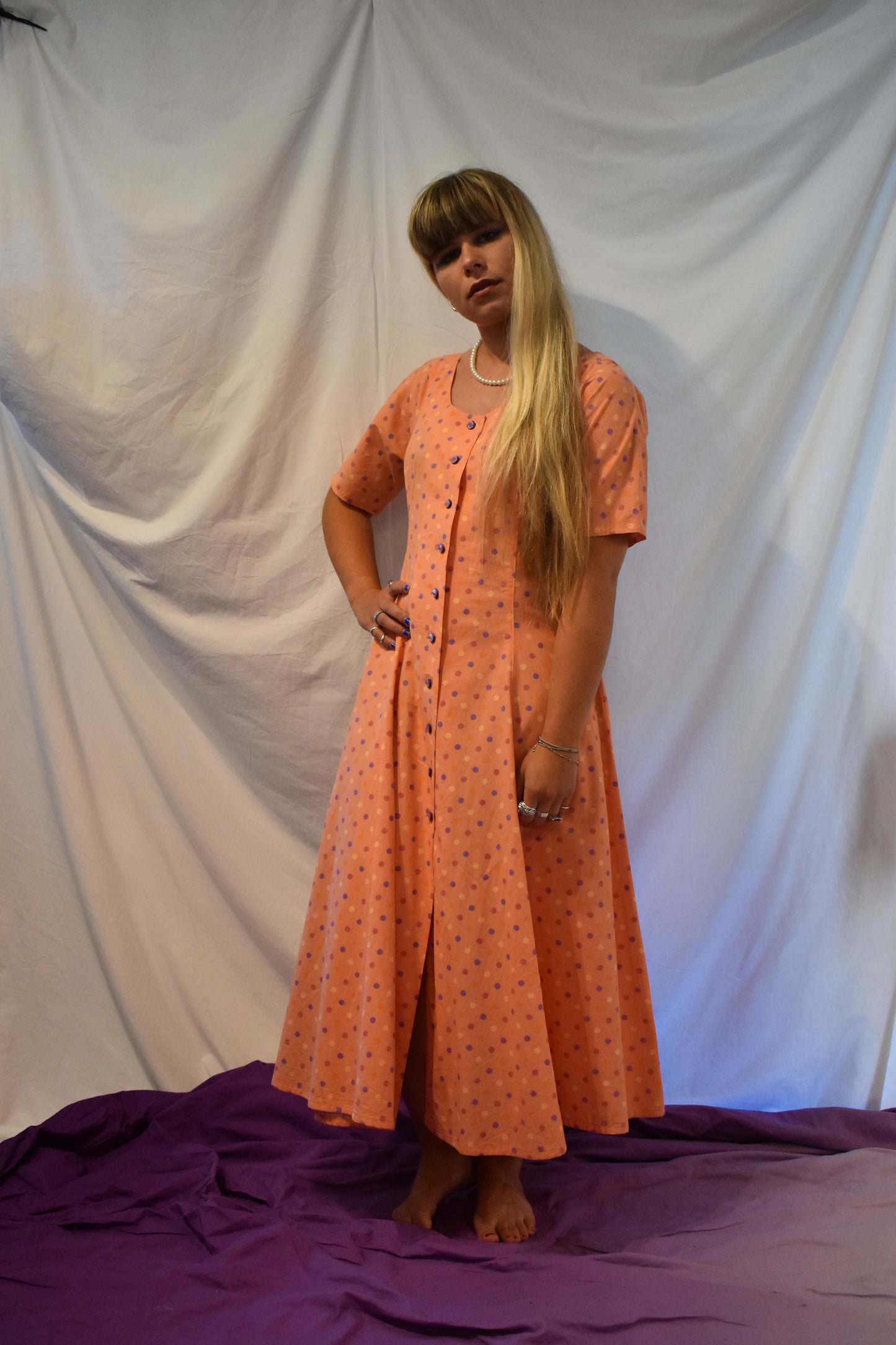 Vintage zalmkleurige jurk