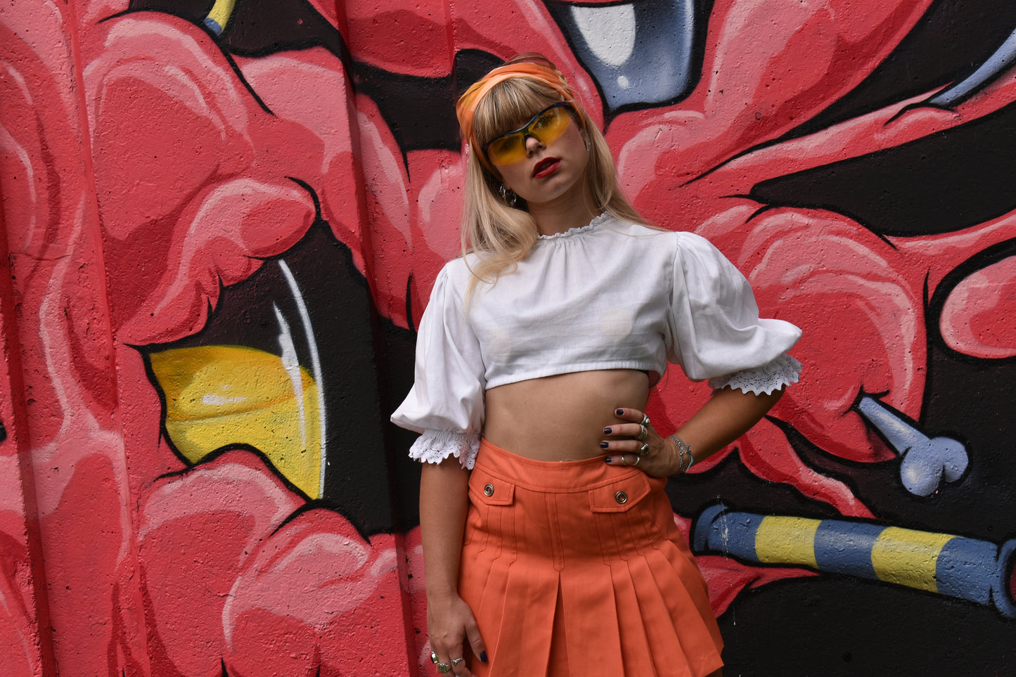 Vintage wit crop top met kant