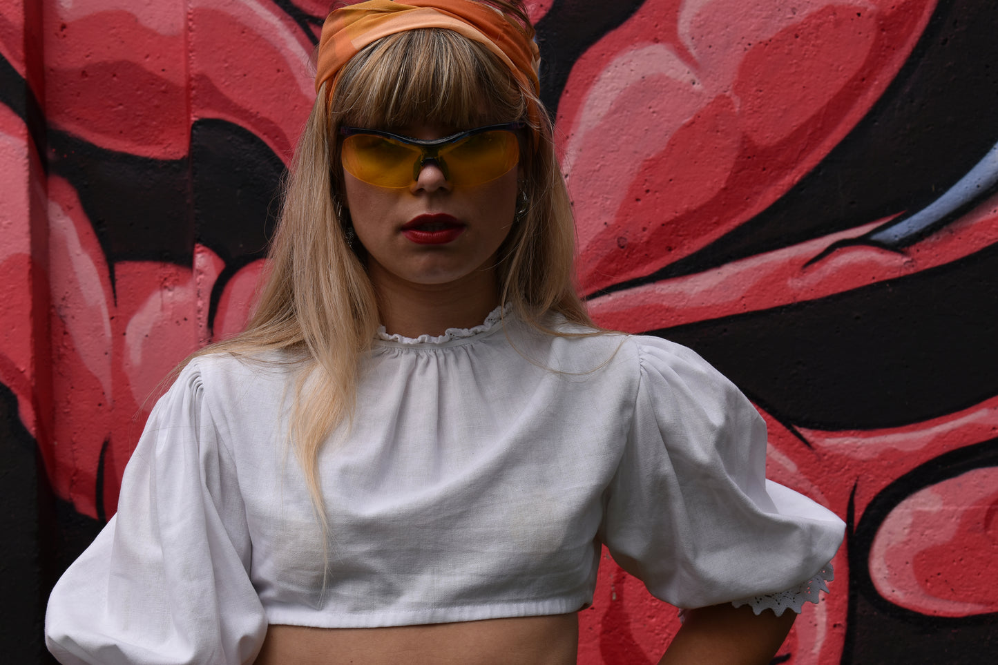Vintage wit crop top met kant