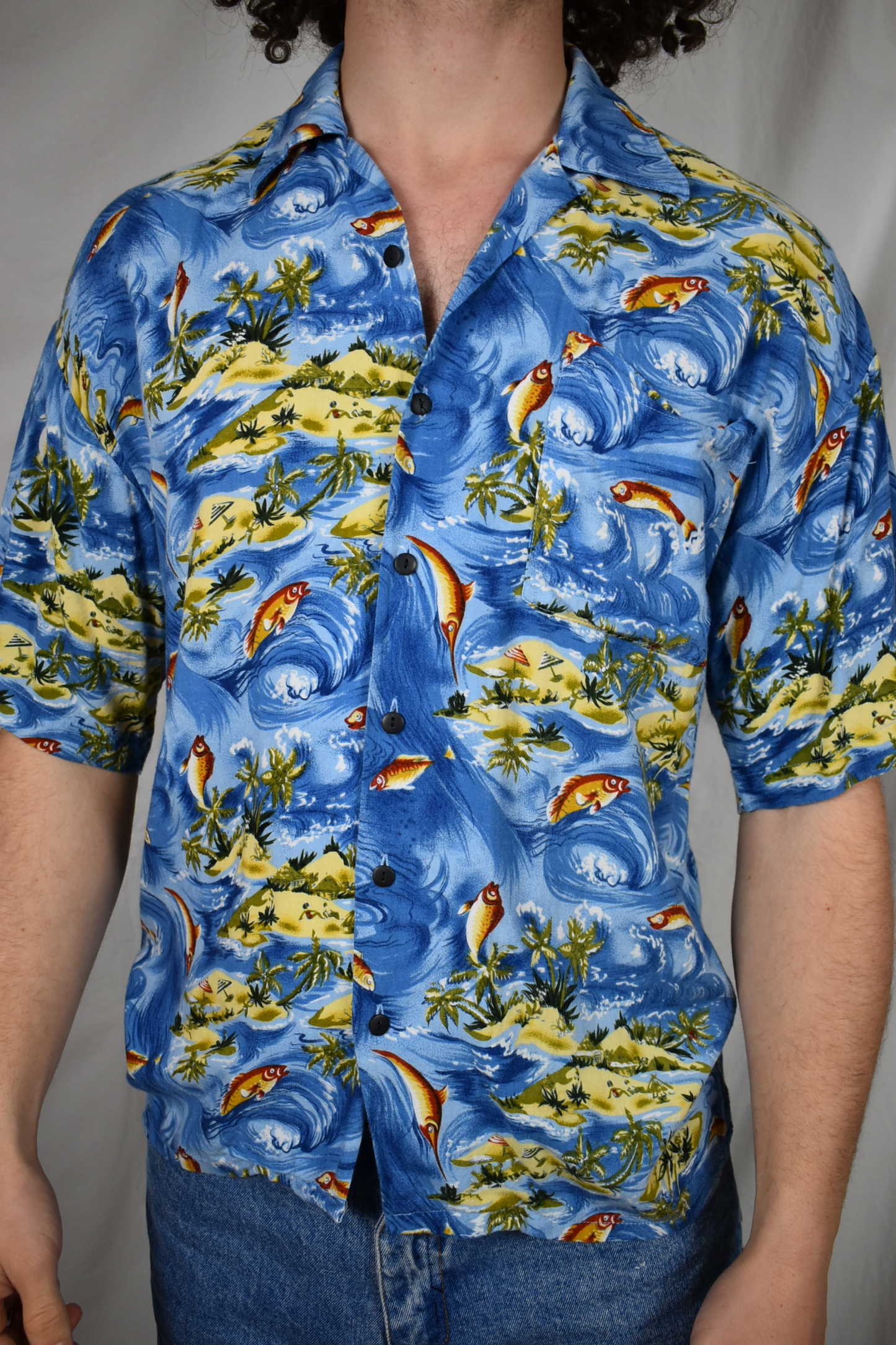 Vintage blouse met vissen