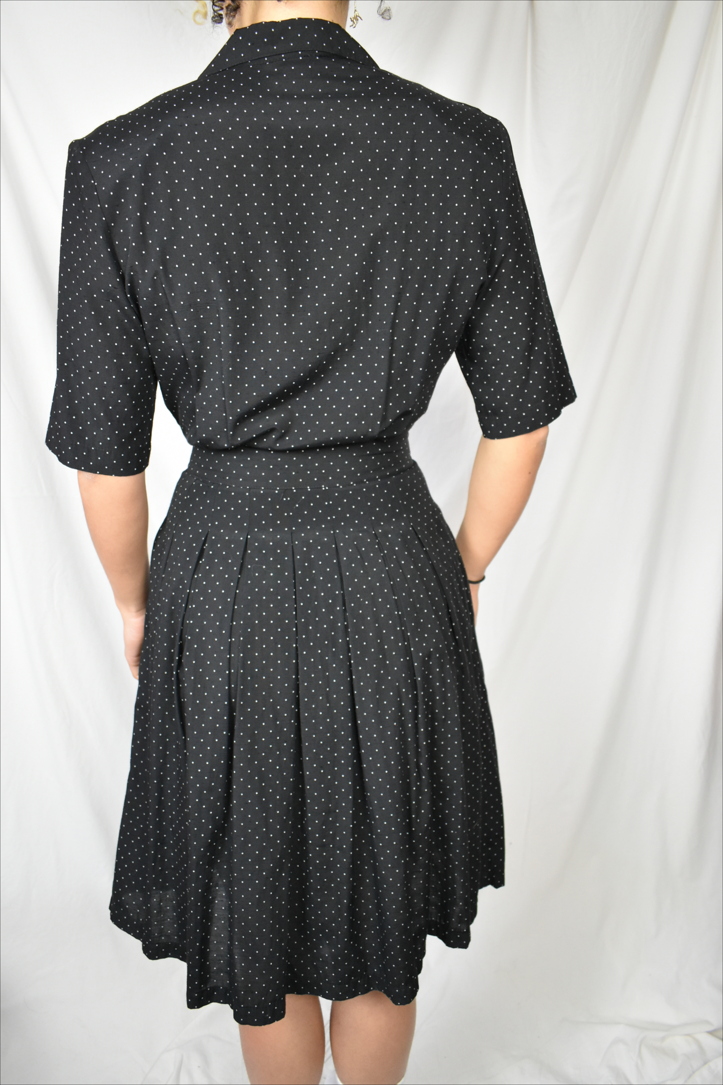 Vintage Zwarte jurk met stippen