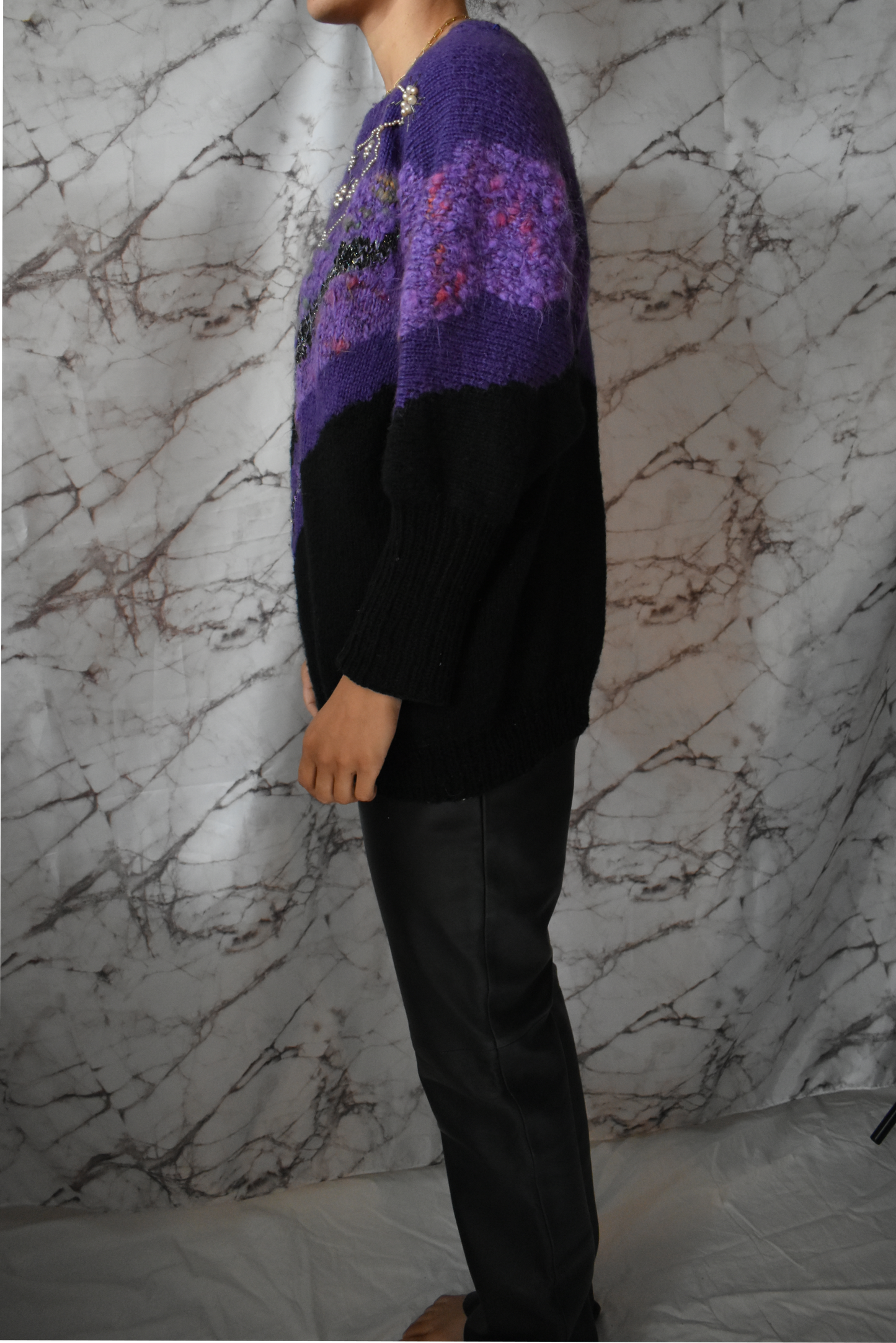 Vintage paars/zwarte trui
