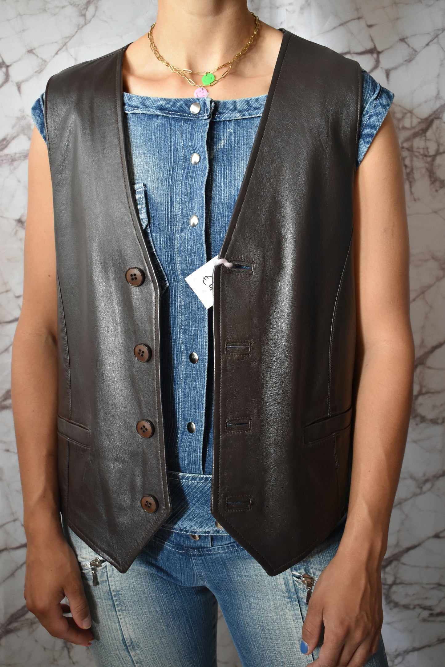 Vintage leren gilet uniseks