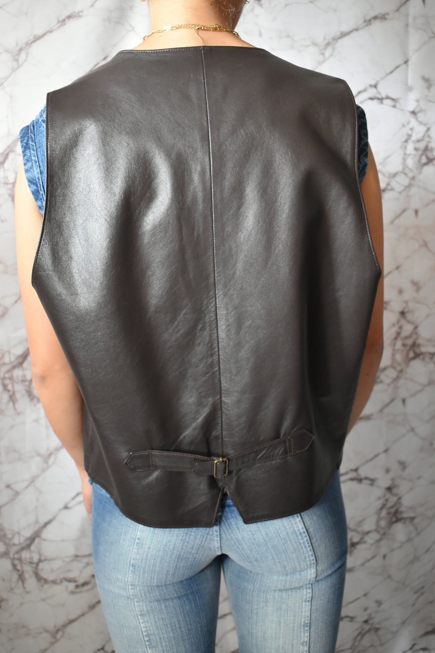 Vintage leren gilet uniseks